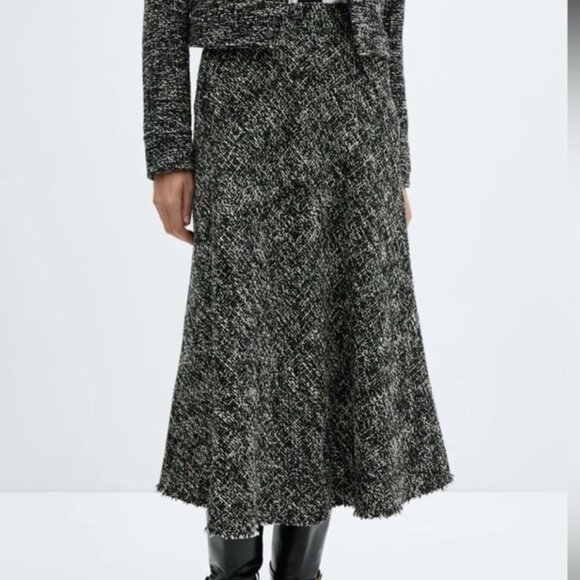 Jason Wu Tweed Cotton Blend Black White Full A-line Midi Knit Fringe Skirt 6 S - Picture 1 of 10